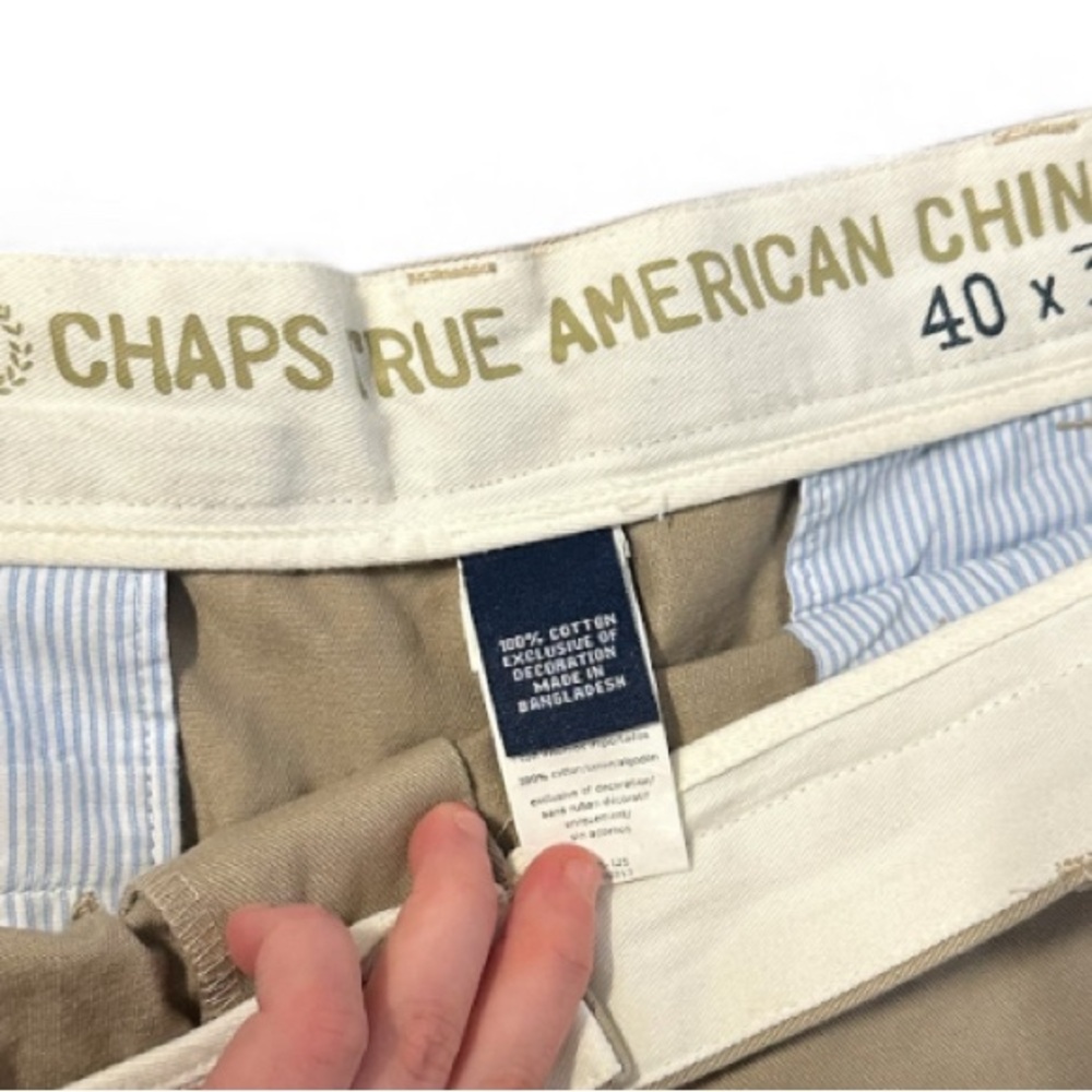 Chaps True American Chino Pants Mens 40x32 Khaki Flat Front Straight Leg - Picture 3 of 3